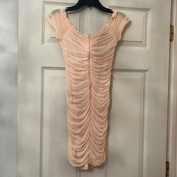 Baby Pink Off the Shoulder Ruched Mini Dress - Picture 6 of 8
